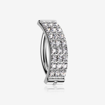 Implant Grade Titanium Square Triple Gem Lined Curved Bar Belly Clicker-Clear Gem